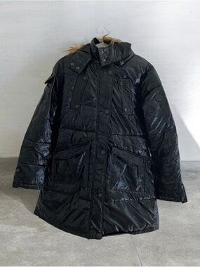 Celsius Premium Women’s Black Quilted Parka Jacket with Faux Fur Trim Size:Large